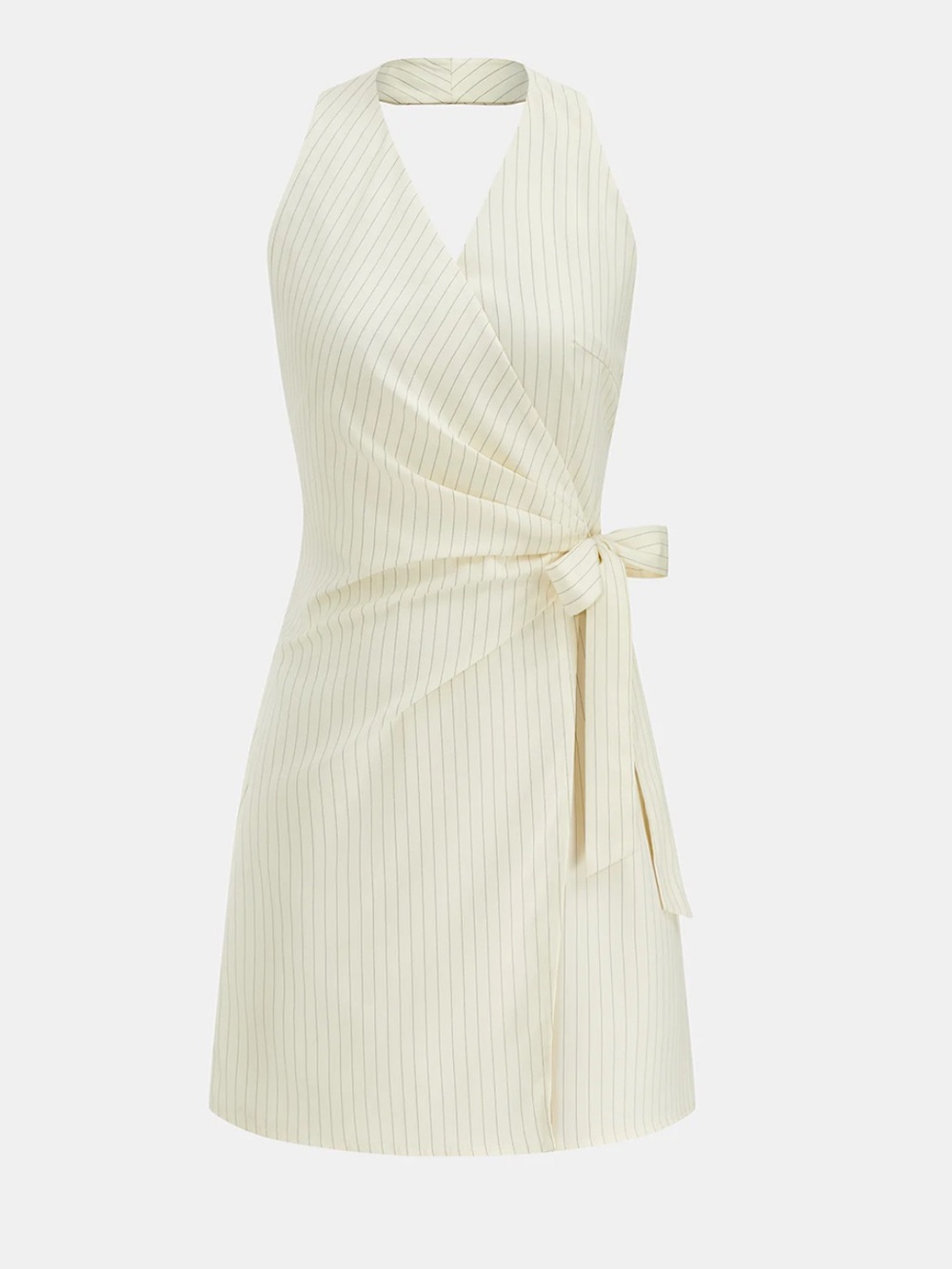 Commense Striped Halter Wrap Tie Mini Dress Size Large NWT